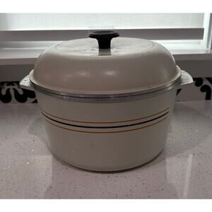 Vtg Regal Ware Cast Aluminum 8 Qt Pot 70's Cream Brown & Mustard Yellow Stripes
